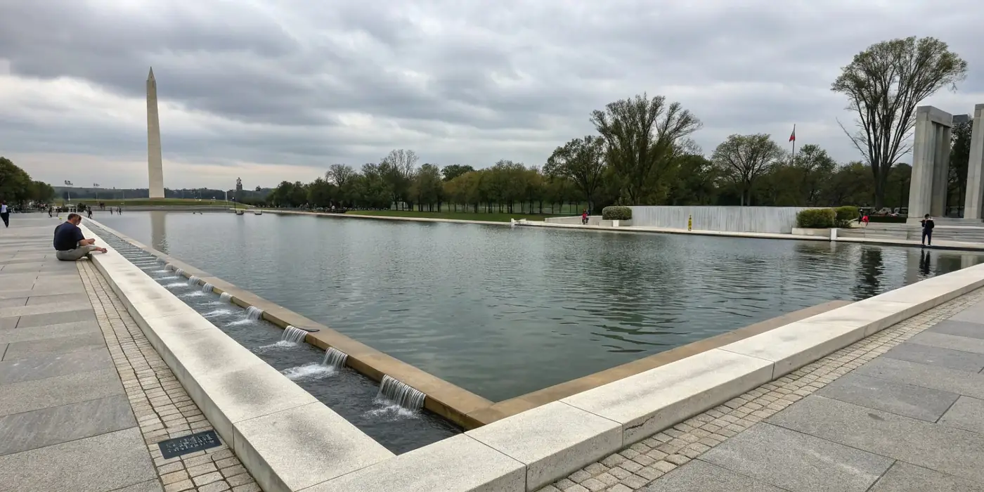 Городской водоём с каскадом